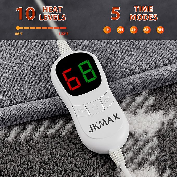 Heated Electric Blanket Throw Size - 50"x60" Flannel Heating Blanket with 10 Heating Levels & 5 Time Settings Over-Heat Protection, Winter Warmer for Adults with ETL Certification（Grey）