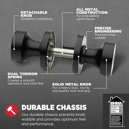 Kwikset Pismo Entry Door Knob with Lock and Key, Secure Keyed Handle Exterior, Front Entrance and Bedroom, Matte Black, Pick Resistant SmartKey Rekey Security and Microban