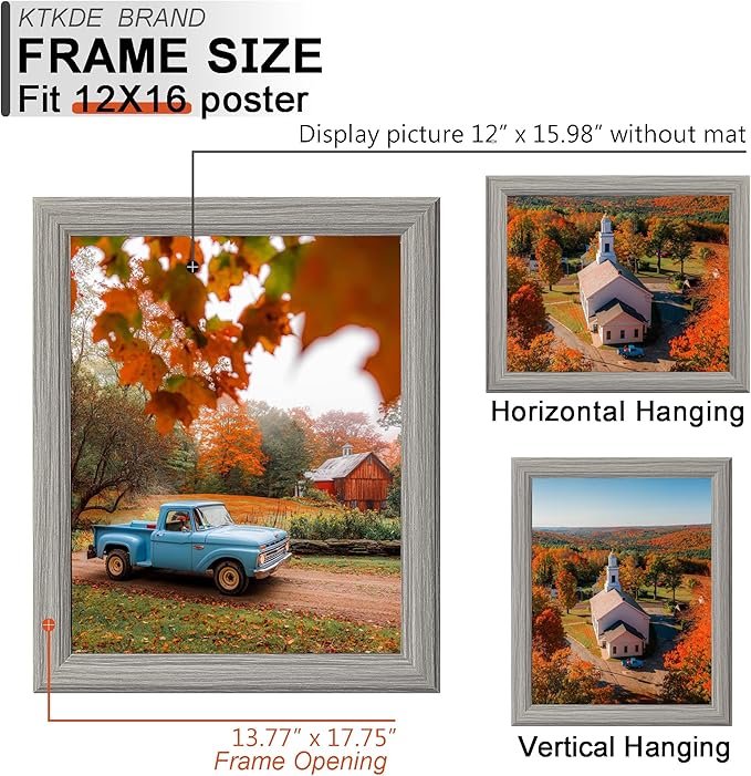 KTKDE 12x16 Picture Frame Set of 3,Grey Wooden frames, Vertical & Horizontal Wall Hanging for Wall Display,Studio Gallery Photo Frame for Photos, Posters & Art Prints