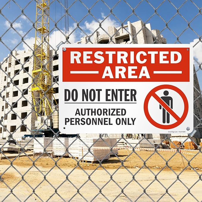SmartSign 12 x 18 inch “Restricted Area - Do Not Enter, Authorized Personnel Only” Metal Sign with Symbol, 63 mil Laminated Rustproof Aluminum, Red, White and Black, Made in USA