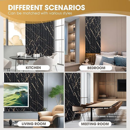 OUZUGIE WPC Acoustic Slat Wall Paneling, 8-Pack 96 x 6 Inches 3D Wall Panels for Interior Wall Decor,Living Room,TV Background,Study Room,Office Spaces,Bedroom,Low Grille (Black Marble)