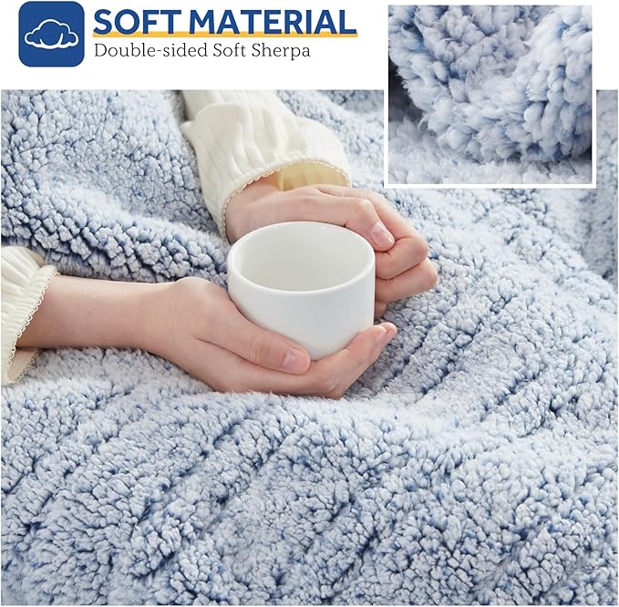 Sealy Electric Blanket Heated Throw 50"x60" Soft Double Sherpa Super Cozy with 6 Fast Heating Levels & 2-10 Hours Auto-Off, Over-Heat Protection, Machine Washable, Blue