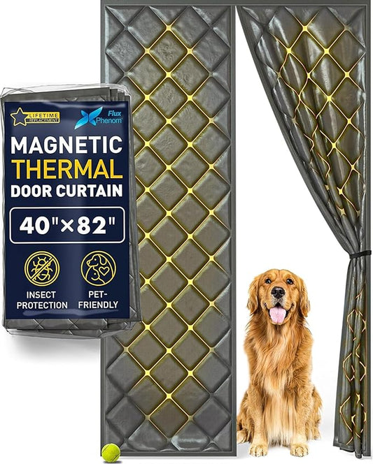 Flux Phenom Thermal Insulated Door Cover - Easy Install - Temperature Protection Barrier, Keeps Warm Air in, 50 Magnets for Secure Gap Free Closure, Magnetic Door Curtain for Winter - 40"x82"