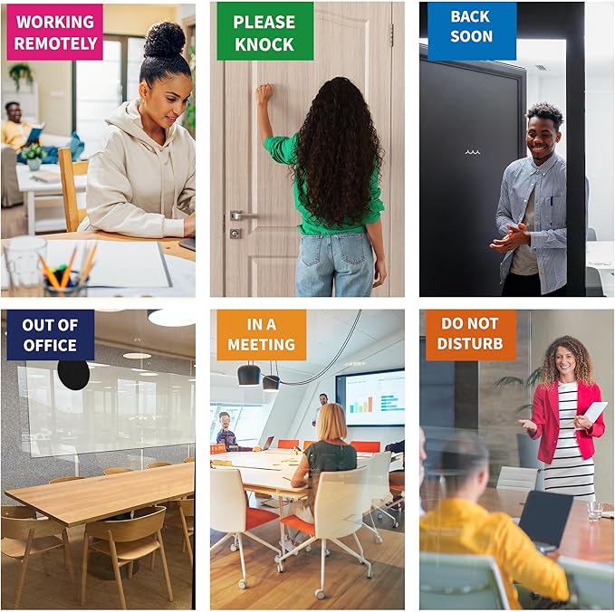 Office Door Signs -6 Options Do Not Disturb, In A Meeting, Out Of Office, Working Remotely, Back Soon Please Knock,Privacy Door Slider Sign for Meeting & Conference Room Brushed Gold