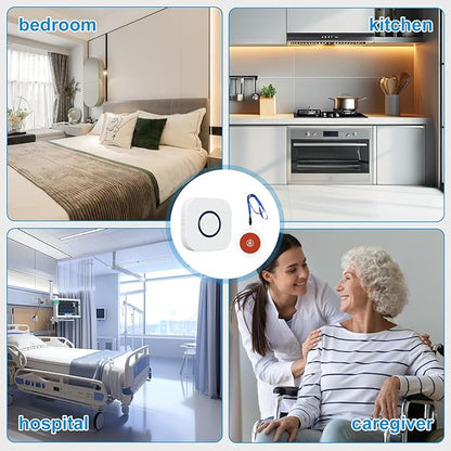 Wireless Caregiver Pager Call Button System with Emergency Buzzer Buttons SOS Alert, 38 Melodies AB Buttons 1000+ Feet Range for Elderly Disabled Home Care, 1 Receiver + 2 Transmitters White