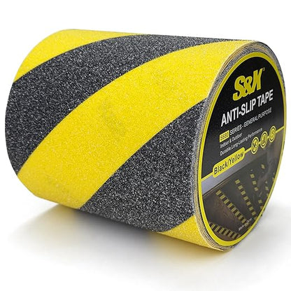S&X Black/Yellow Anti Slip Tape, 6" x 33 FT, Heavy-Duty Grip Tape for Stairs Outdoor Waterproof Safety Non Skid Roll High Traction Non Slip Treads with Hard-Wearing Surface