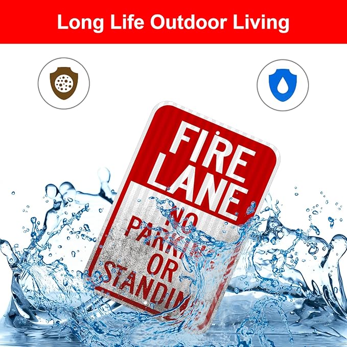 2 Pack- Fire Lane No Parking Or Standing Sign, 18" x 12" Heavy-Duty Aluminum Fire Lane Sign, UV Protected, Reflective, Weather Resistant, Waterproof, Durable Ink, Easy to Mount