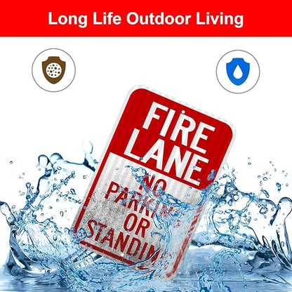 2 Pack- Fire Lane No Parking Or Standing Sign, 18" x 12" Heavy-Duty Aluminum Fire Lane Sign, UV Protected, Reflective, Weather Resistant, Waterproof, Durable Ink, Easy to Mount