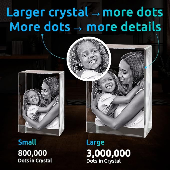 ArtPix 3D Crystal Photo, Christmas Personalized Gifts for Women, Wife, Mom, Her, Him, Men, Mother, Grandma, Great Xmas Customized Gift With Your Own Photo, Custom Glass 3D Laser Etched Picture Wedding