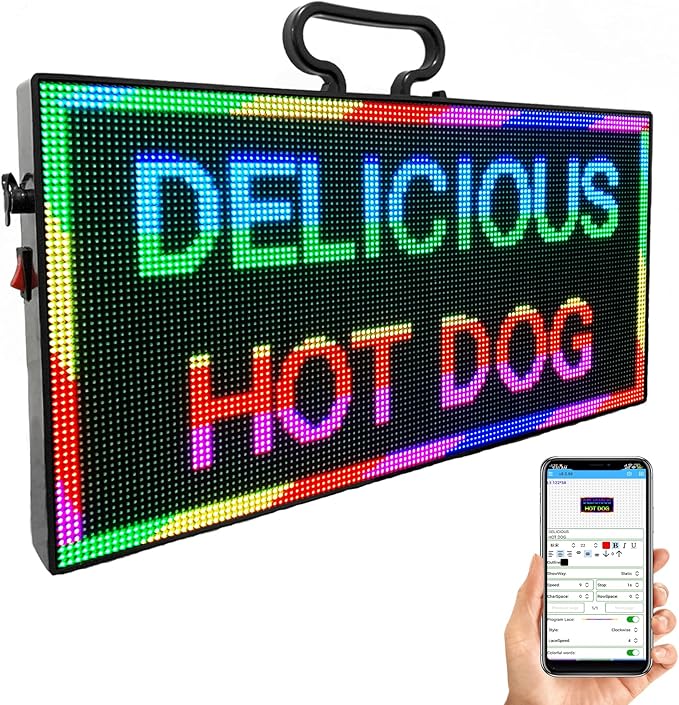 P3 Indoor Portable LED Digital Board 15“x7”, for Airport Pickups, Concerts, and Street Food WiFi Controlled Programmable Sign Custom Text, Simple Icons, Menu Board LED Scrolling Sign Handheld Business Message Board