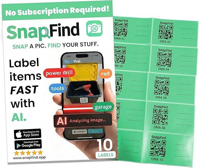 Smart QR Code Labels – AI Auto-Labeling, No Typing! Storage Bins & Moving Containers – iOS & Android App – 10 Stickers (3" x 5") (Green)