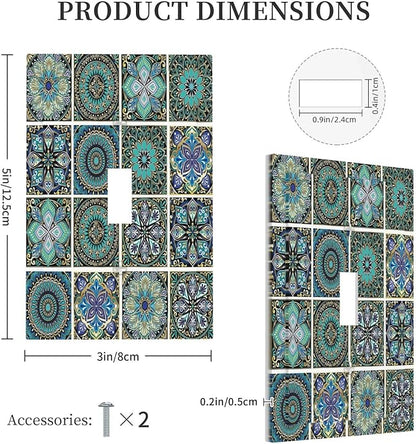 Decorative Light Switch Cover Mandala Decorative Rustic Vintage Turquoise Pattern 1 Gang Single Toggle Device Electrical Faceplate Switchplates Decorator Outlet Wall Plate for Bedroom Bathroom