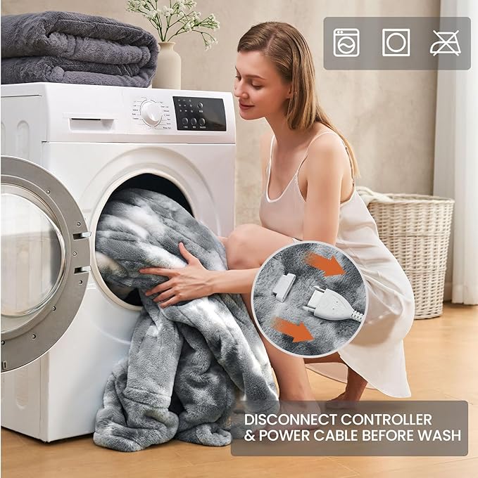 Electric Heated Blanket 84"x90",Luxury Grey Faux Fur Electric Queen Blanket,Fast Heating Soft Fluffy Thick Electric Blanket with 6 Heating Levels & 12H Auto Off