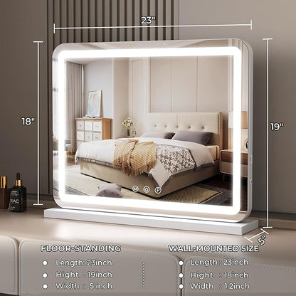 ZL ZELing Vanity Mirror with Lights, 23 Inch Large Makeup Mirror with LED Lights, Smart Touch Dimmable 3-Color Light, Memory Function, USB Charging Port, and Magnifying Glass