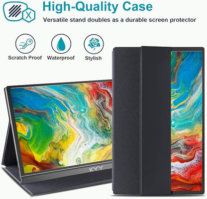 KYY Portable Monitor 15.6inch 1080P FHD USB-C, HDMI Computer Display HDR IPS Gaming Monitor w/Premium Smart Cover & Screen Protector, Speakers, for Laptop PC MAC Phone PS4 Xbox Switch