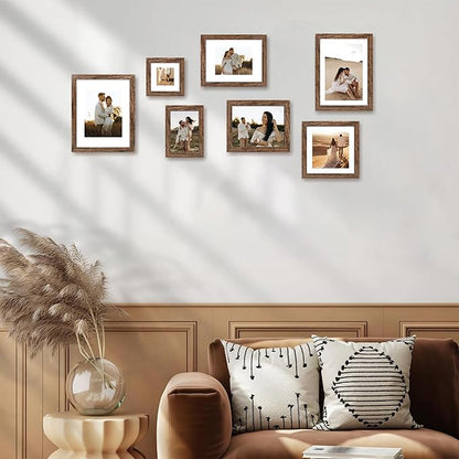 iRahmen 6x6 Picture Frame Set of 4 with Real Glass, Rustic Frames Display 4x4 Picture with Mat or 6 x 6 Without Mat, Wood Square Photo Frame for Wall Mount and Tabletop Display