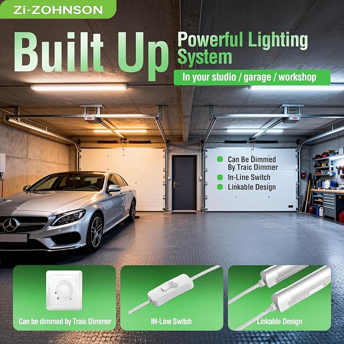 6 Pack 4FT Led Shop Lights,30W 4500LM 3000-6500K Tunable,T8 Tube Light with 6CCT,Milky Cover Linkable Fixture Lights for Workshop,Warehouse,Garage,Shop,Barn