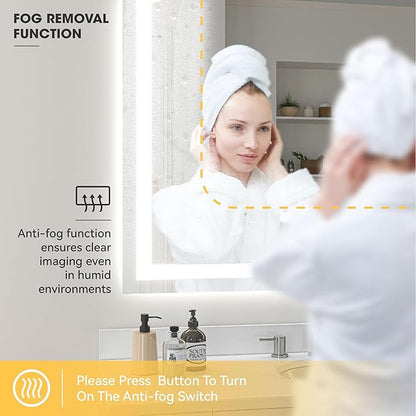 Hasipu 55" x 36" LED Bathroom Mirror Arch Vanity Mirror with Lights Frontlit Smart Touch Sensor Dimmable 3 Colors Temperature Shatterproof Wall-Mounted Vanity Mirror Metal Frame