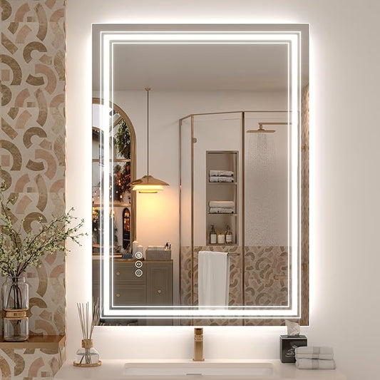 24x36 LED Bathroom Mirror with Lights, LED Dimmable Vanity Mirror for Wall, Backlit and Front Lighted Mirror, Anti-Fog, Shatterproof (Horizontal/Vertical)