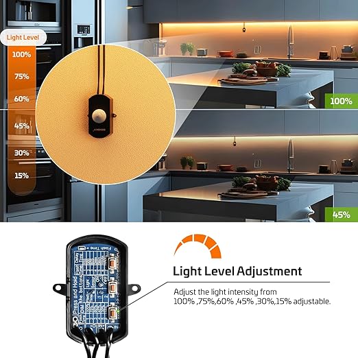 SENSKY BS010BB DC 12V/24V 3A Mini Dimmable Pir Motion Sensor Switch,Occupancy Sensor Switch for Kitchen Cabinet, Pantry, Closet led Lighting (Black-with Light Sensor)
