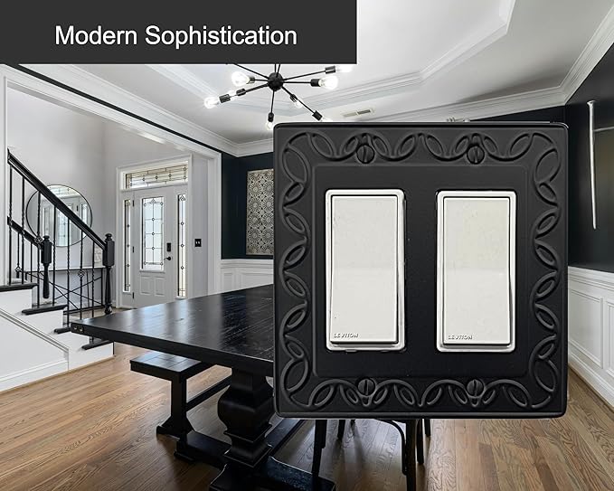 Double Decorator Light Switch Cover NovaBloom Metal Wall Plate, 2-Pack Black 2 Gang Double Rocker, for Receptacle Dimmer GFCI Outlet Switch Cover Decorative Wallplate, Durable