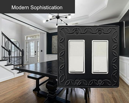 Double Decorator Light Switch Cover NovaBloom Metal Wall Plate, 2-Pack Black 2 Gang Double Rocker, for Receptacle Dimmer GFCI Outlet Switch Cover Decorative Wallplate, Durable