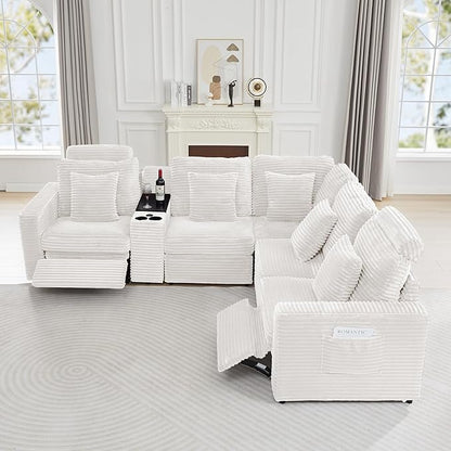 LEVNARY Modular Corner Chair, Faux Rabbit Fur Upholstered Single Corner Seat for Sectional Sofas (White)