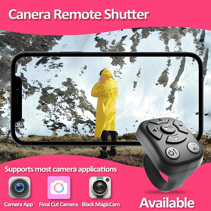 TikTok Scrolling Ring - Bluetooth Remote for TikTok Clips & Tunes, iPhone-Compatible Fingertip Wireless Bluetooth Controller, Ideal for iPad, iOS & Android, with Lively Camera Shutter(Black-2Pcs)
