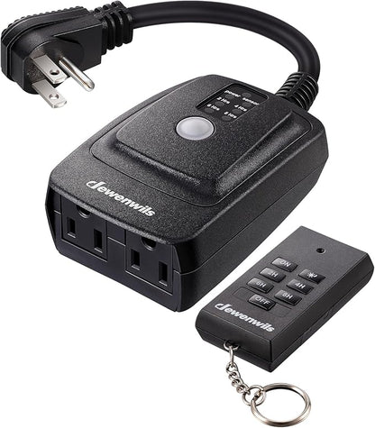 DEWENWILS Light Sensor Timer Waterproof, Plug in Timer Switch, 100 ft Range Remote Control with 2 Grounded Electrical Outlets for Christmas Outdoor String Lights, 15A 1/2HP UL Listed
