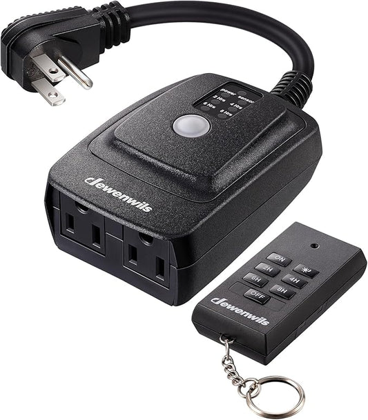 DEWENWILS Light Sensor Timer Waterproof, Plug in Timer Switch, 100 ft Range Remote Control with 2 Grounded Electrical Outlets for Christmas Outdoor String Lights, 15A 1/2HP UL Listed