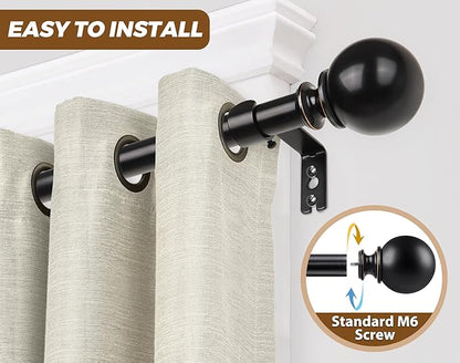 KAMANINA 2 Pack Curtain Rods 32 to 58 Inch (2.6-4.8ft), 7/8 Inch Single Heavy Duty Curtain Rods for Windows Adjustable Decorative Drapery Rod with Round Finials, Black
