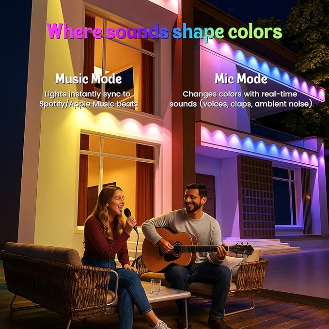 Fitop Permanent Outdoor Lights, 200FT RGB Smart LED Eaves Lights for House, Extendable Waterproof Outdoor Lights Strip, Music Sync, APP/Voice/Remote Control, Compatible with Alexa/Google