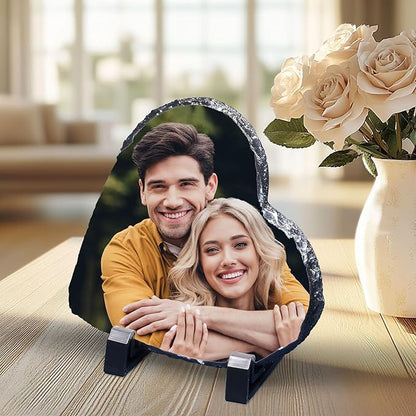 ArtPix 3D Christmas Personalized Slate Plate, Customized Xmas Photo Print Stone, Custom Picture Gift for Wife, Women, Family, Her, Him, Rock Slate Plaque Frame (Small - Heart Shape)