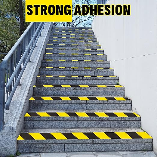 2'' x 200 FT Black & Yellow Caution Tape Roll, Safety Tape, Black & Yellow Floor Marking Tape, High Adhesive Hazard Tapes for Floors, Walls, Staircase, Pipes, Equipment, Dangerous Area