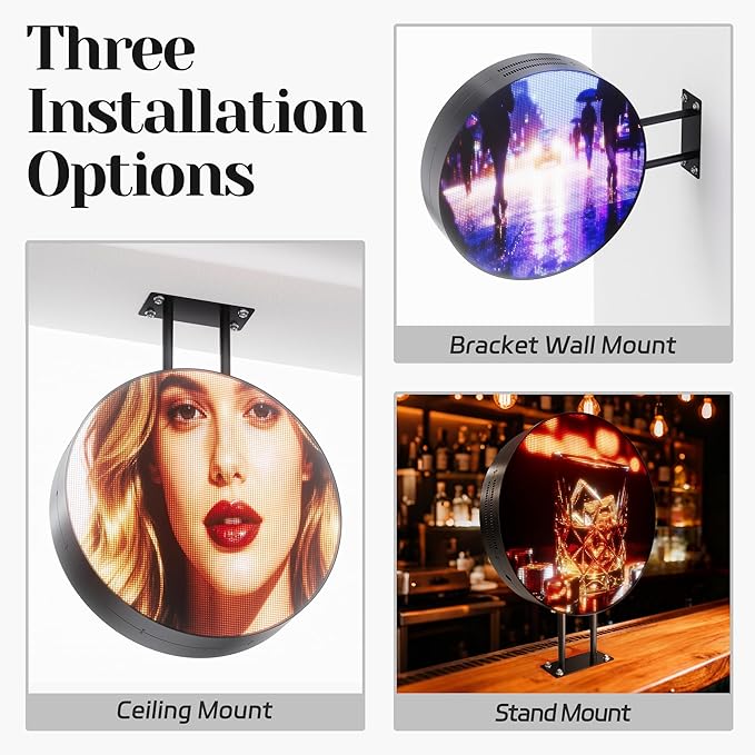 P5 Outdoor LED Light Box Sign Programmable, Round Double-Sided Full Color Custom Business Digital Display Screen, Image Video Signage Panel Board for Store Advertising Cafés, Bars 20"
