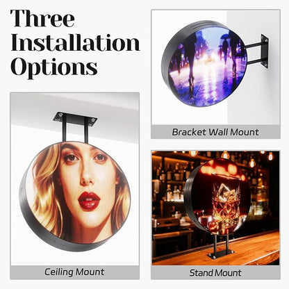 P5 Outdoor LED Light Box Sign Programmable, Round Double-Sided Full Color Custom Business Digital Display Screen, Image Video Signage Panel Board for Store Advertising Cafés, Bars 20"