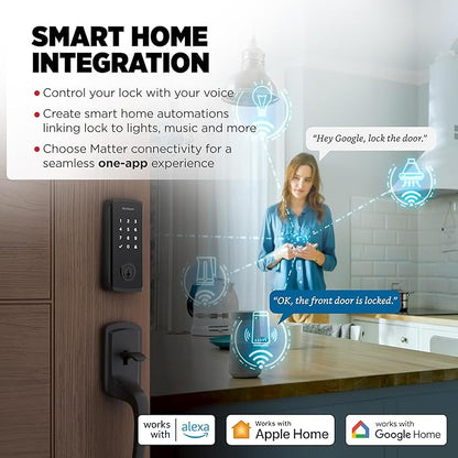 Kwikset Halo Select Smart Lock Keyless Entry Door Lock Wi-Fi and Matter Enabled Deadbolt No Hub Needed, Geofence Auto-Unlock, Grade AAA Certified, Easy Install, Matte Black Lifetime Finish Warranty