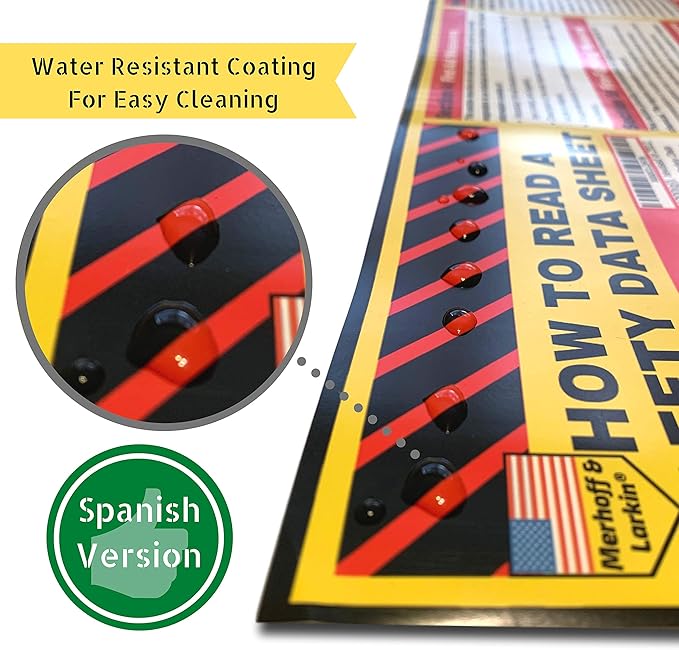 How to Read A Safety Data Sheet (SDS/MSDS) Poster | English & Spanish 2025 | 36 x 24 Inch | UV Coated Paper Sign | OSHA, HMIS, Hazard Compliance Center | Display Instructions Chemical Labels (Spanish)