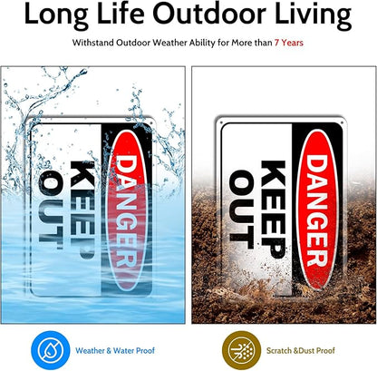 2 Pack Danger Keep Out Sign, 10"x 7" Rust Free Reflective Aluminum Metal Sign, Fade Resistant, Waterproof, Easy to Mount
