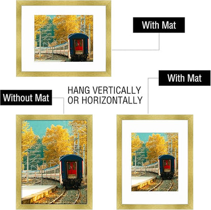 Golden State Art, 11x14 Picture Frame with Mat for 8x10 - High Definition Glass Wall Mounting Horizontal Vertical Display (Gold, 2 Pack)
