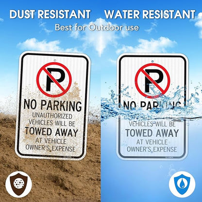 T&R (2 Pack) Large No Parking Sign Will Be Towed Away Sign, 18" x 12" Engineer Grade Reflective Sheeting, Rust Free Aluminum, Weather Resistant, Waterproof, Fade Resistant, 2 Pre-drilled Holes