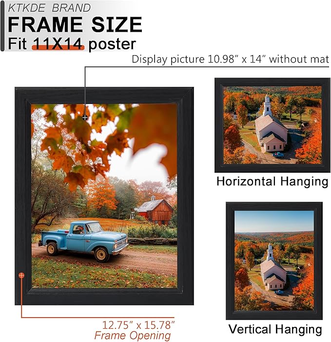 KTKDE 11x14 Picture Frame Set of 5, Wooden frames black, Vertical & Horizontal Wall Hanging for Wall Display,Studio Gallery Photo Frame for Photos, Posters & Art Prints