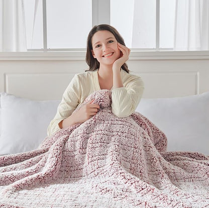 Sealy Electric Blanket Full Size, Soft Sherpa Heated Blanket Single Control with 10 Heating Levels & 1 to 12 Hours Auto-Off Settings Over-Heated Protection 80"x84" Machine Washable, Rust Red