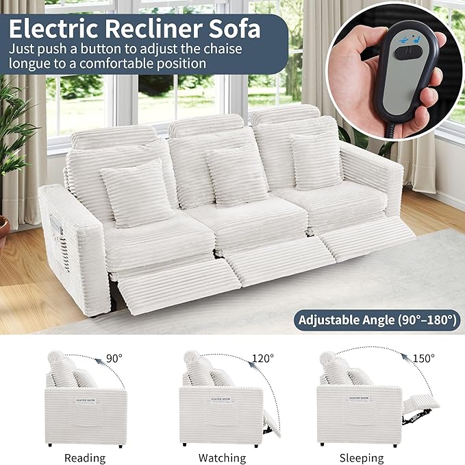 LEVNARY Modular Power Recliner Chair, Faux Rabbit Fur Upholstered Single Seat with Electric Lift Function, Compatible with Modular Sofa System (White)