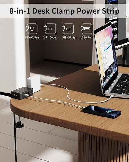 Desk Clamp Power Strip, Desktop Mount Charging Station with 4 Outlets 4 USB Ports (2 USB C), 10Ft Under Desk Power Strip, Fits 2.75" Tabletop Edge, Extension Cord for Home Office, Black