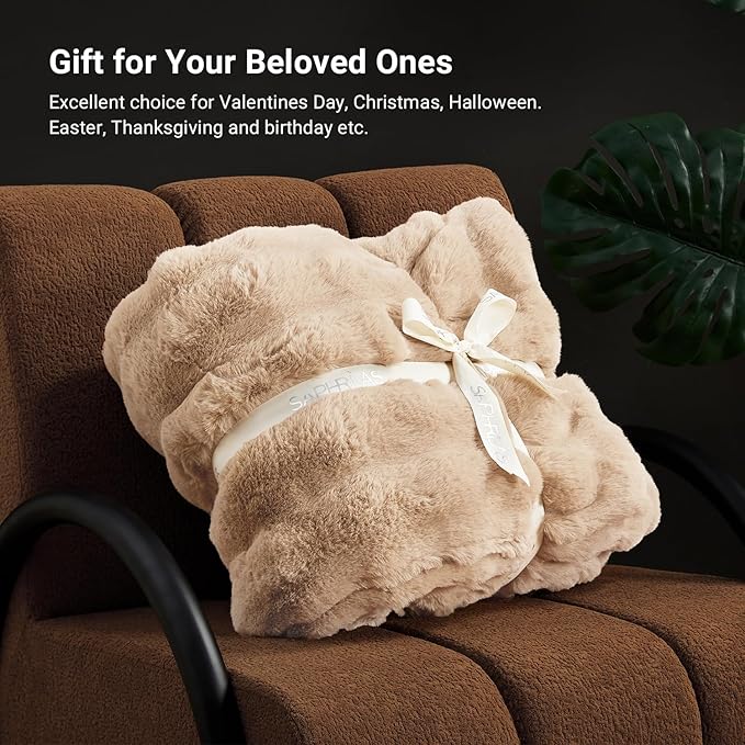 SAPHREAS Faux Fur Throw Blanket for Couch, Fluffy Fuzzy Bubble Blanket for Sofa Bed Living Room, Decor Soft Cozy Gifts for Women Men, 60x80” Khaki