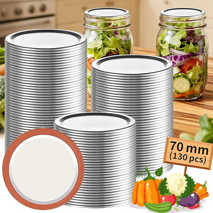 Aliggbent 130 Pcs Regular Mouth Canning Lids 70MM Airtight Split-Type Lids for Mason Jars Regular Mouth, Leakproof Bulk Canning Jar Lids for Food, Jam, Fruits & DIY Decor