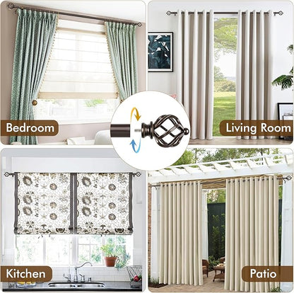 KAMANINA 2 Pack Curtain Rods 32 to 86 Inches (2.6-7.1ft), 3/4 Inch Curtain Rods for Windows Splicing Adjustable Single Drapery Rod with Twisted Cage Finial, for Indoor and Outdoor, Bronze
