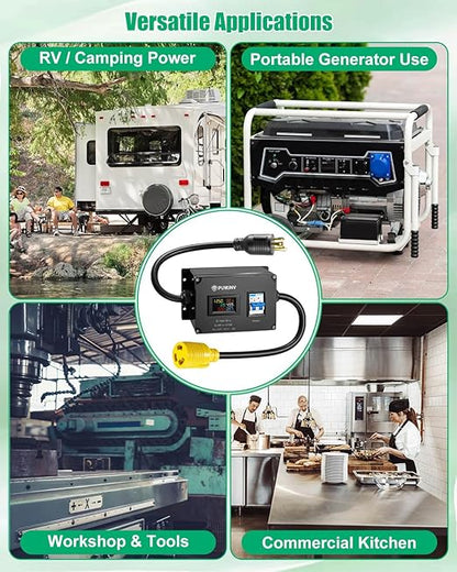 30A AC Power Meter, 125V L5-30P to L5-30R Outlet Energy Monitor, LCD Display Digital Multimeter Tester, Voltage Current Power Frequency Meter with Overload Protection