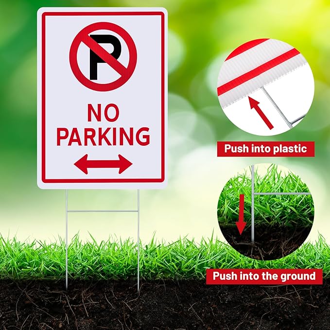 Kigley 12 Pcs No Parking Signs with H Stake 14 x 10" Plastic Waterproof Double Sided No Parking Outside Signs, Weatherproof and Fade Resistant, Easy to Mount